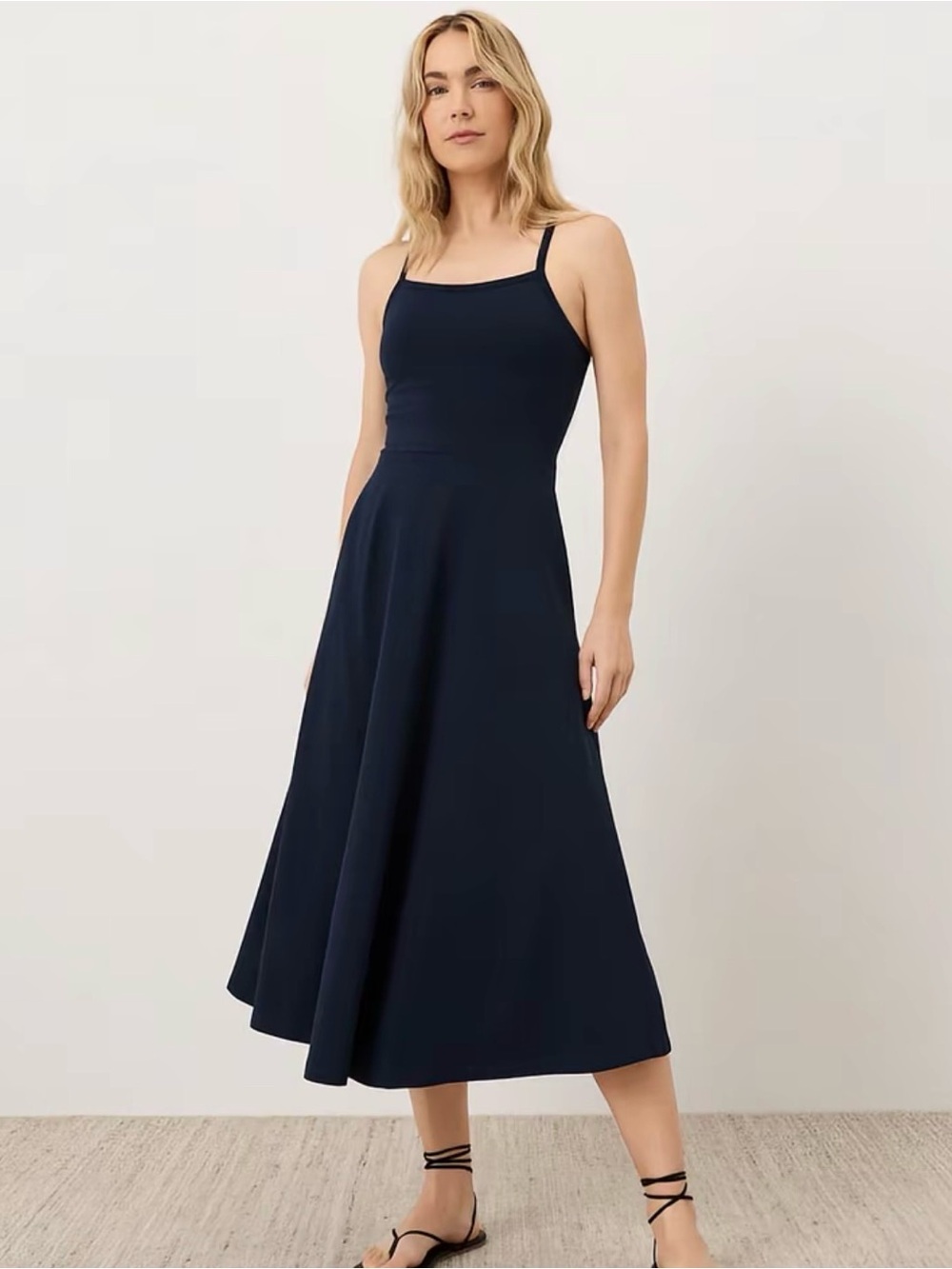 Sleeveless Navy A-Line Midi Dress